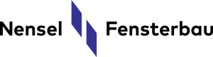 Logo mit zwei stilisierten Fensterflügeln und dem Schriftzug „Nensel Fensterbau“.