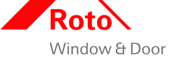 Logo mit rotem „Roto“-Schriftzug unter einem stilisierten roten Dach, darunter grauer Text „Window & Door“.