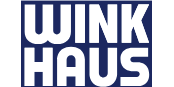 Das Logo zeigt den Schriftzug „WINK HAUS“ in weißer, fetter Blockschrift auf blauem Hintergrund, zweizeilig und zentriert dargestellt.